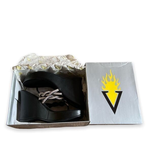 women’s Volatile Bridal platform wedge sandals black rhinestones Size 10 - Picture 9 of 9